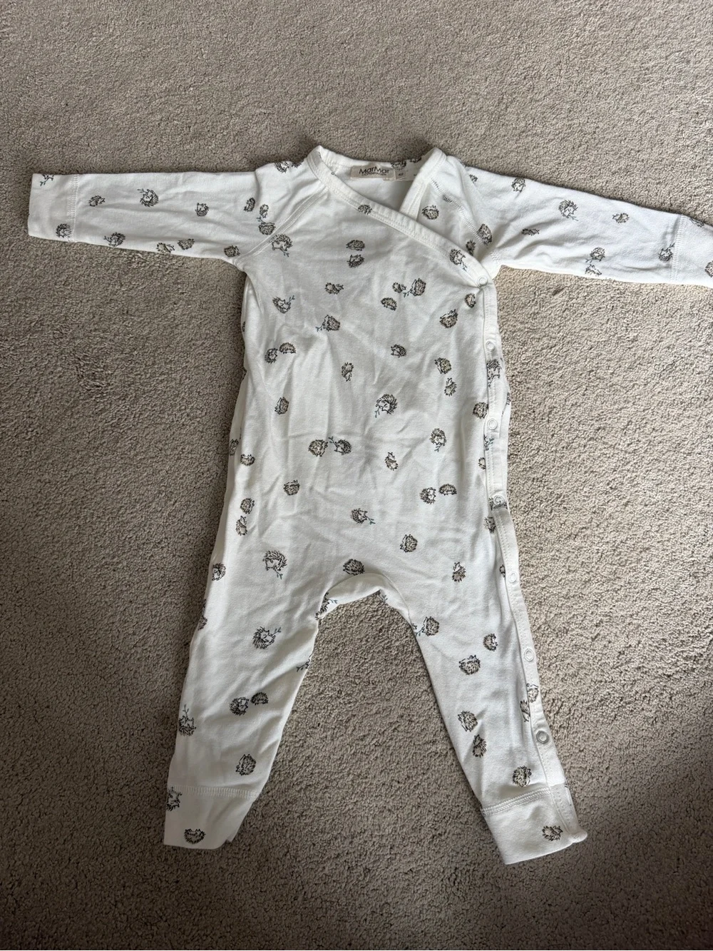 White Hedgehog-Print Baby Footie One-Piece
